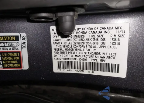 2015 Honda Cr-V Lx z USA, uszkodzony, nr VIN 2HKRM3H33FH504291